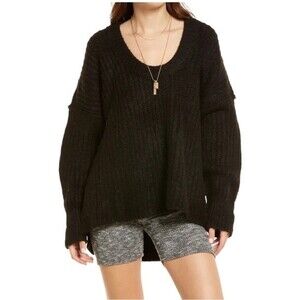 NWT Free People Blue Bell Sweater Oversized Chunky Knit Black Jumper Size Medium